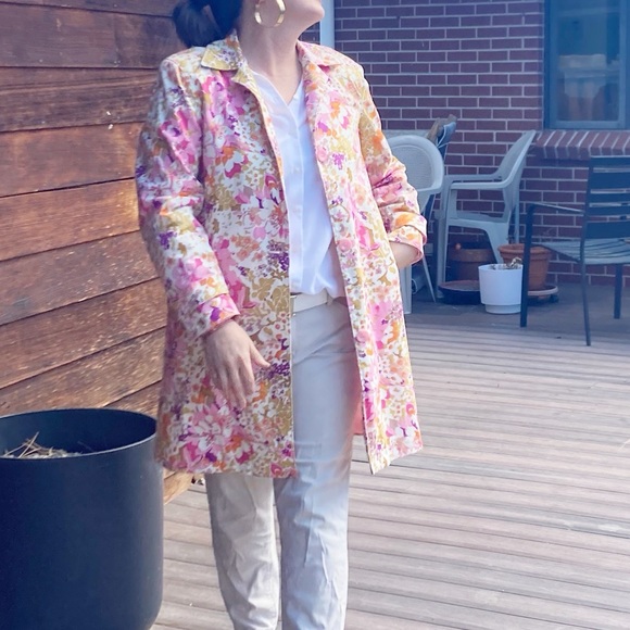 VTG Y2K MARSHALL FIELD’S Floral Trench Coat SZ; Large - Picture 2 of 14